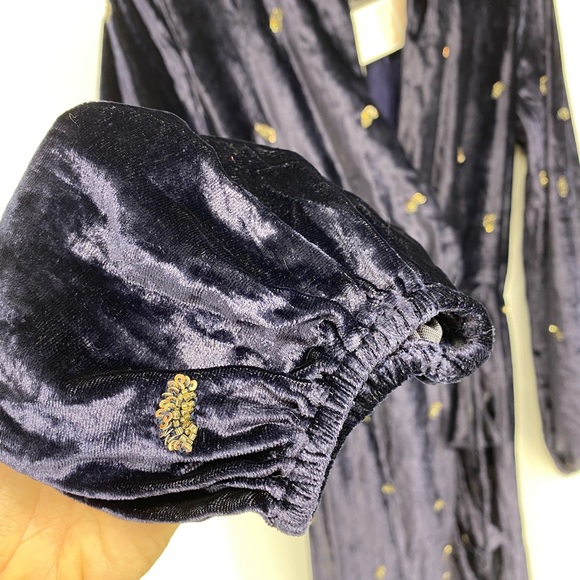 Rococo Sand Velvet Maxi Faux Wrap Dress Sequin Long Sleeve Holiday Party - Picture 7 of 14